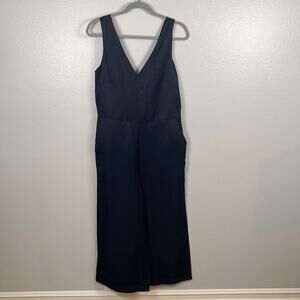 Banana Republic linen blend jumpsuit v neck cropped wide leg tie back size 8